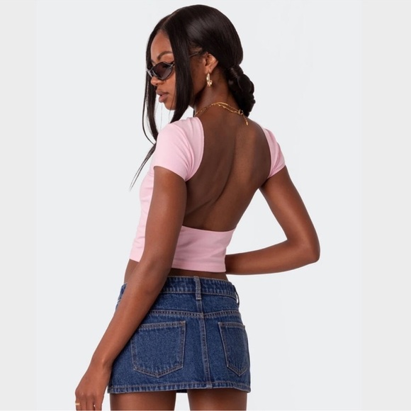 Edikted Tops - Edikted Light Pink Bambi Open-Back T-Shirt Small